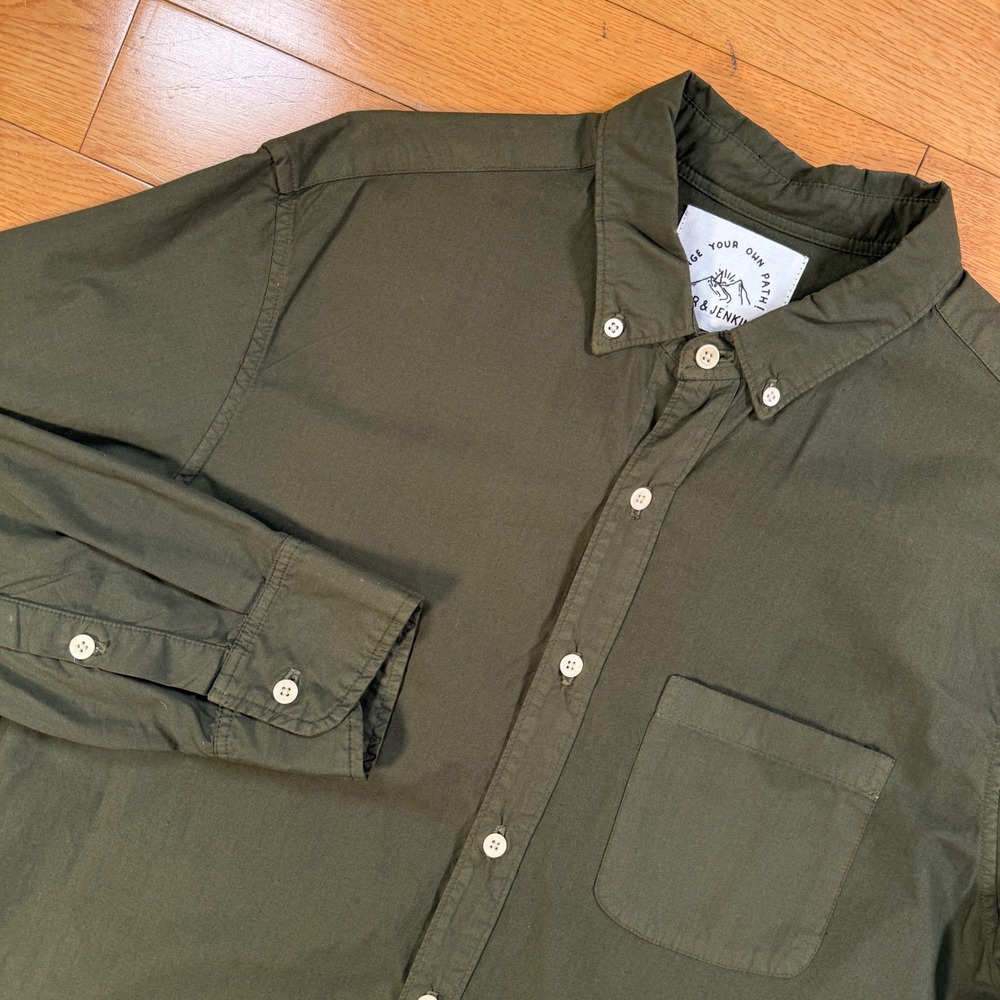 Dyer & Jenkins Mens Medium Olive Green LS Camp Shirt Cotton Button Down